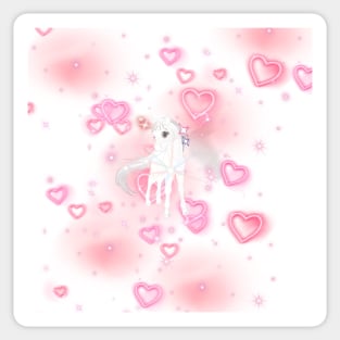 Cute white baby unicorn with pink hearts and shiny stars Sticker